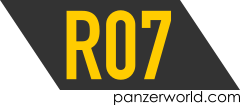 Dark gray parallelogram with the text R07 in yellow